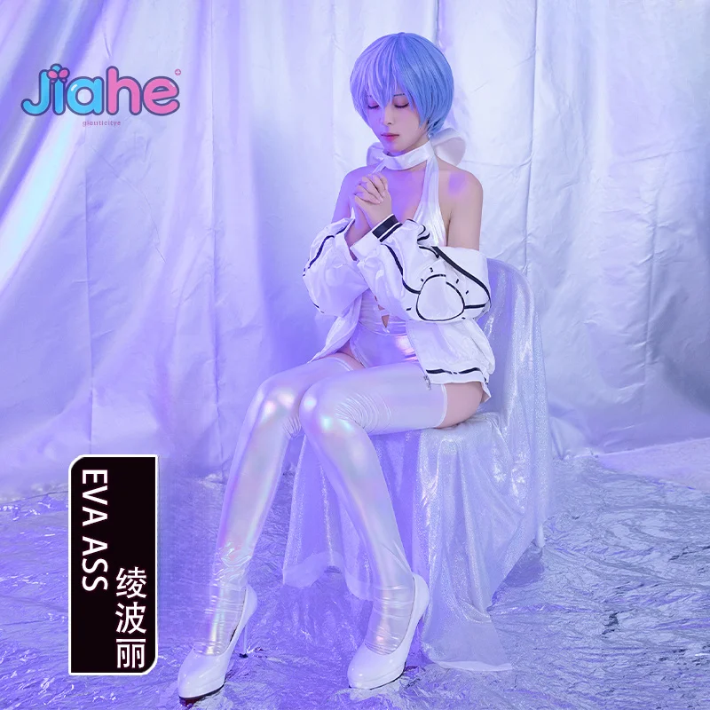 ASS Figurines Ayanami Rei Cosplay EVA Costume Halloween Party Sexy Leather Tight Jumpsuit Uniform Accessories Props Complete Set