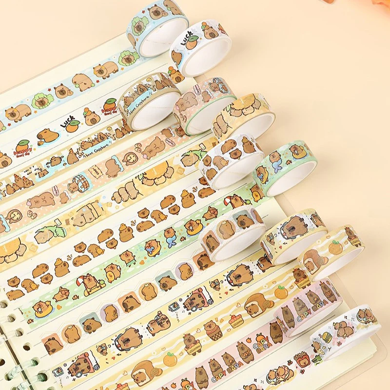 

12 шт., милая мультяшная лента с капибарой, скрапбук, сделай сам, наклейка для ноутбука, кавайная лента, украшение