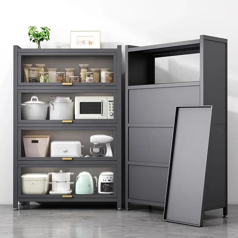 Mueble de Cocina Metálico con Puerta de Plástico, Diseño Simple, Aparador para Almacenamiento de Vajilla, Islas y Carritos de Cocina