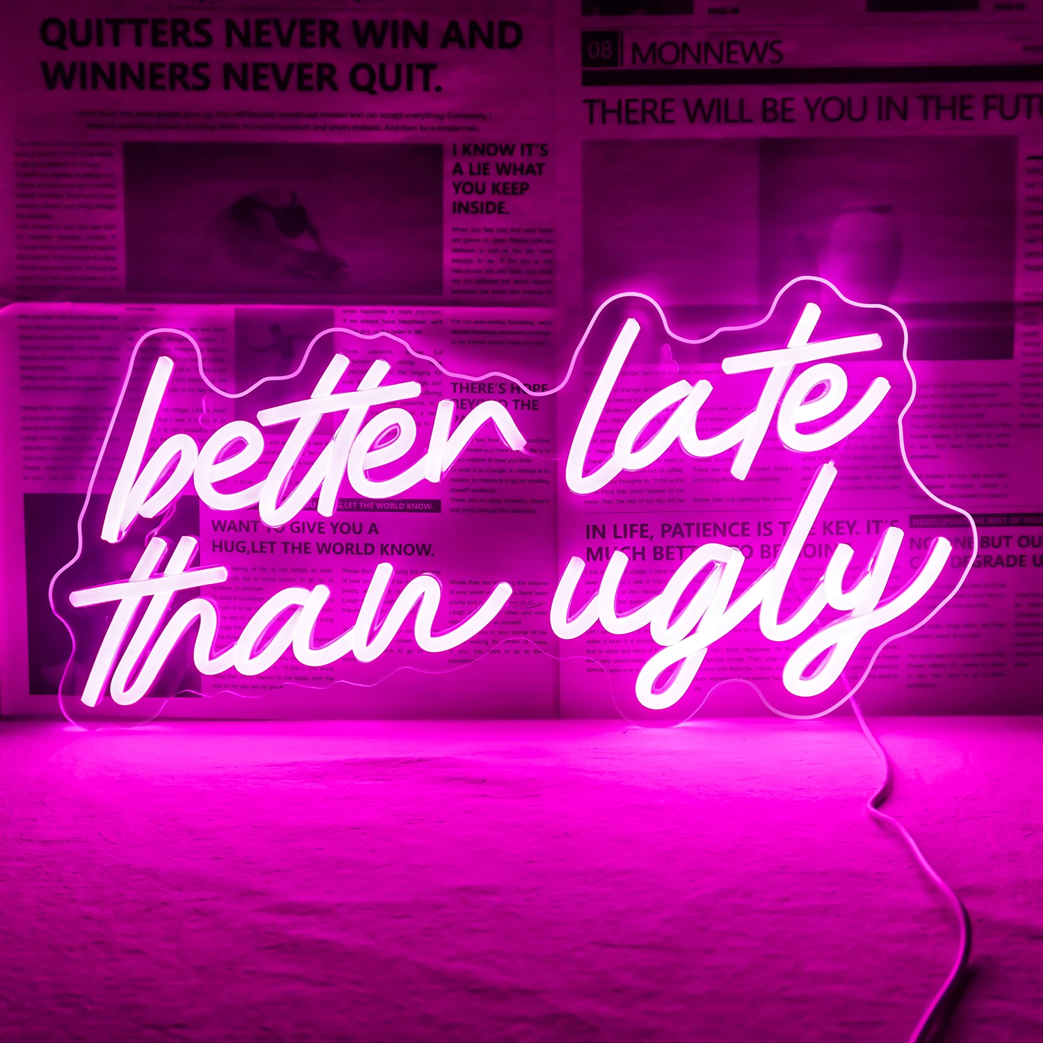 Better Late Than Ugly Neon Sign Led Lights Pink Letter Art Signs Room Decoration For Beauty Salon Make Up Bar Club Bedroom Party