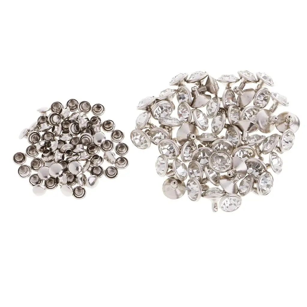 Rhinestone Rivets for Clothes 7mm Metal Studs Buttons Decorative Rivet Kit for DIY Leathercrafts Jeans Bags Hats Bracelets