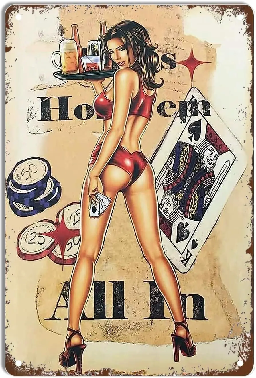 DHAEY Vintage Metal Tin Sign Poker and Pinup Girl Tin Signs Iron Painting Home Family Lovers Gift Funny Bedroom Novelty Ret sign