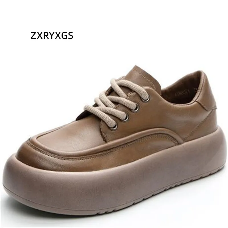 

ZXRYXGS Lace-up Premium Soft 100% Genuine Leather Shoes Flat Platform Sneakers Increase Shoes 2024 New Autumn Comfort Tide Shoes