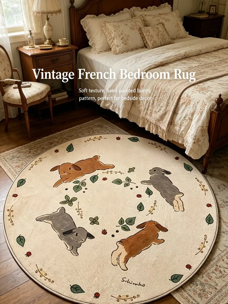 Wohnzimmerteppich mit Cartoon-Kaninchen-Motiv, flauschiger großer runder Teppich für Kinderzimmer, Heimdekoration, niedliche Garderobenmatte
