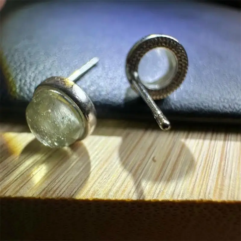 

S925 Natural Libyan Meteorite Stud Earrings Crystal Healing Stone Jewelry Holiday Gift Women A SET