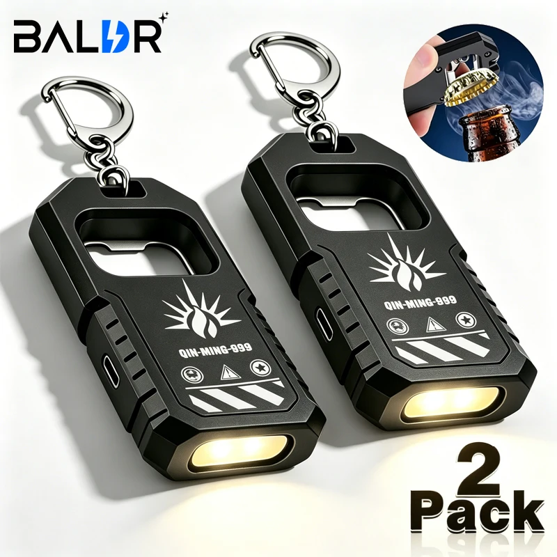 Leistungsstarke Mini-LED-Taschenlampe mit USB-C-Aufladung, Hängende Arbeitsleuchte, Schlüsselring, Camping-Wanderlampe, Flaschenöffner