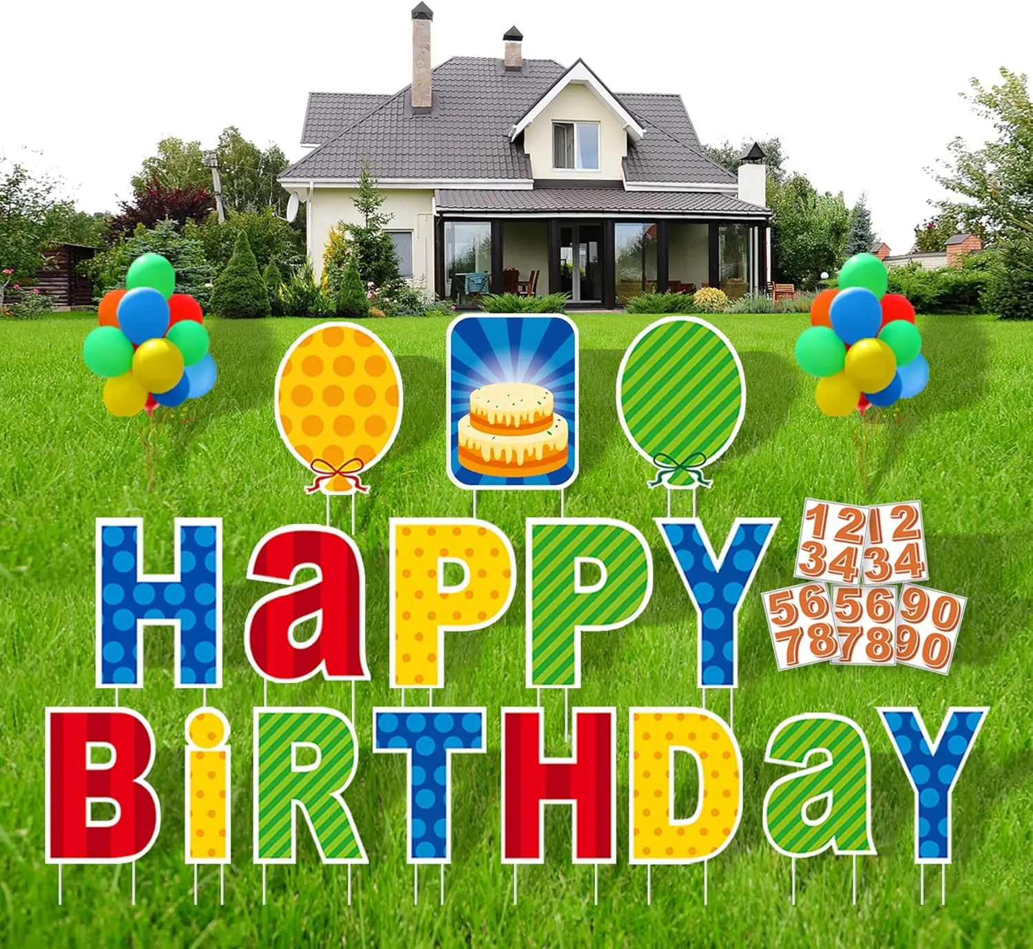 16 Pcs Happy Birthday Yard Sign with Stakes, Personalized Age Plastic Signs with 20 Number Stickers, Bright & Colorful Letters,