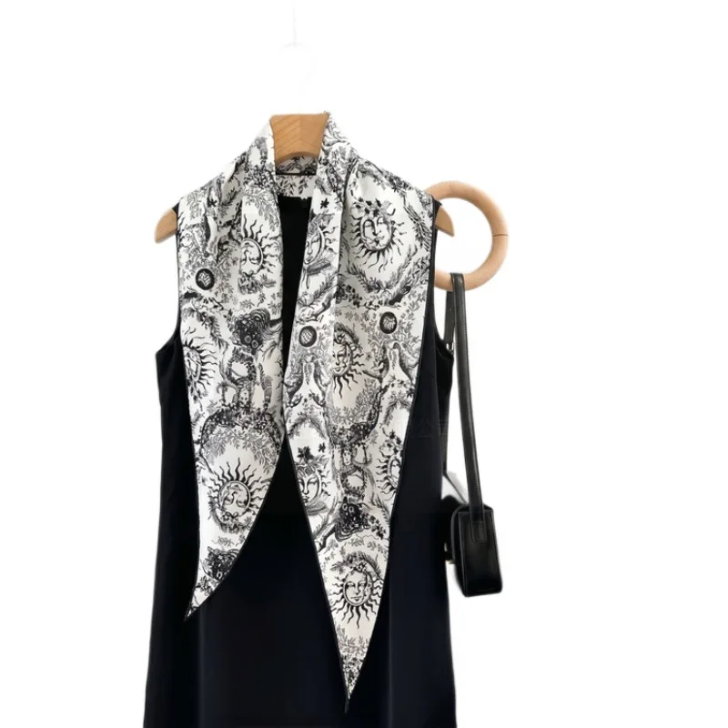 Mulberry Silk Diamond Scarf Women Silk Scarf Versatile Retro Scarf Korean Light Luxury Streamer Accessory High Sense