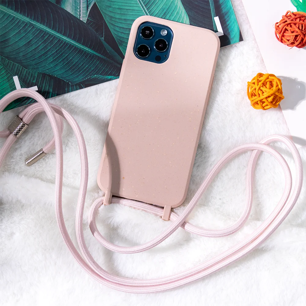 Eco-friendly Biodegradable phone case for iphone 13 12 11 Pro Max X XR XS Max 6S 7 8 plus with Lanyard