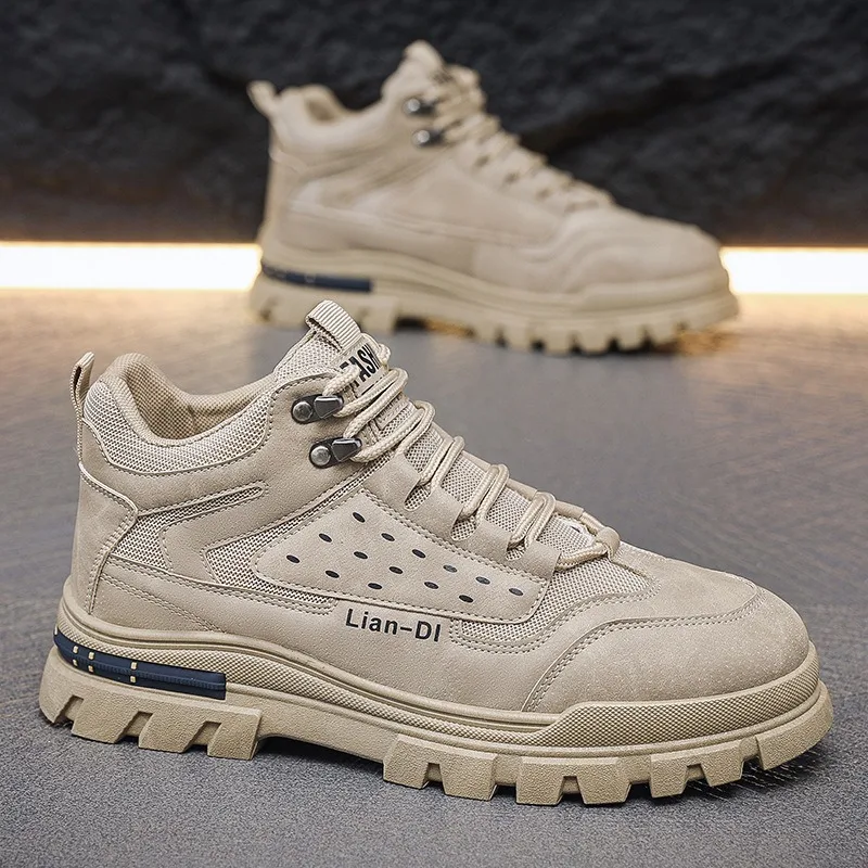 Spring New Korean Version Trendy Board Shoes Men's Fashion British Style Tooling Shoes Thick Sole Comfortable Casual Short Boots
