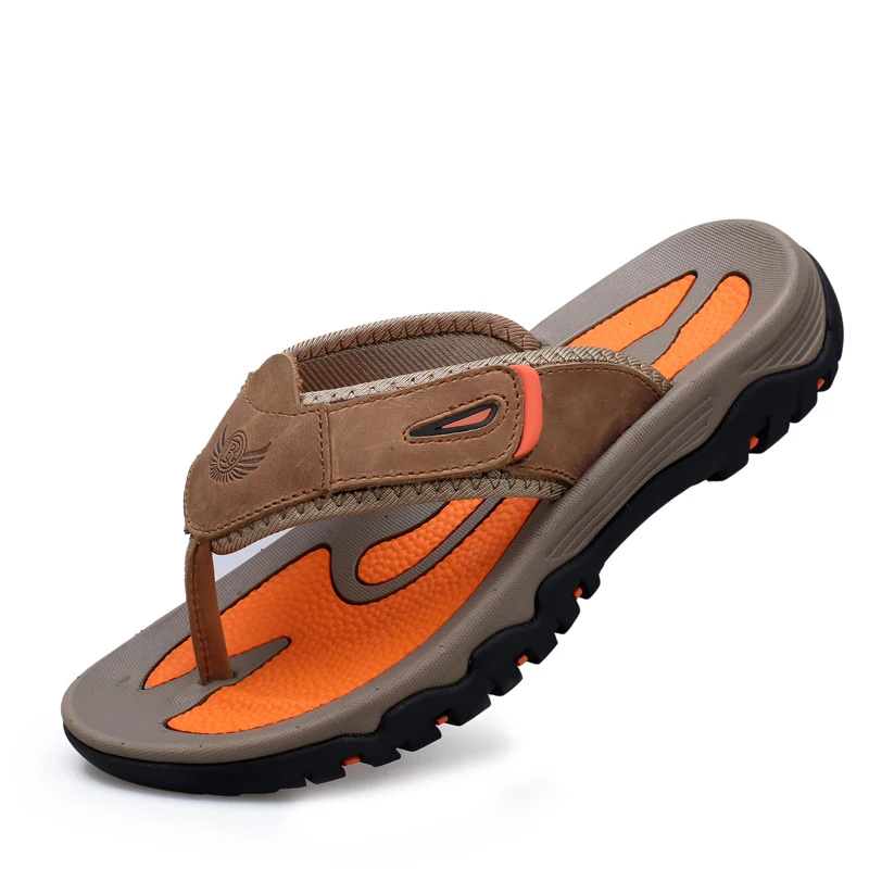 New Summer Men's Slippers Breathable Luxury Men Sandals  Beach Classics Genuine Leather  Mens Slippers Outdoor Men's Flip Flops