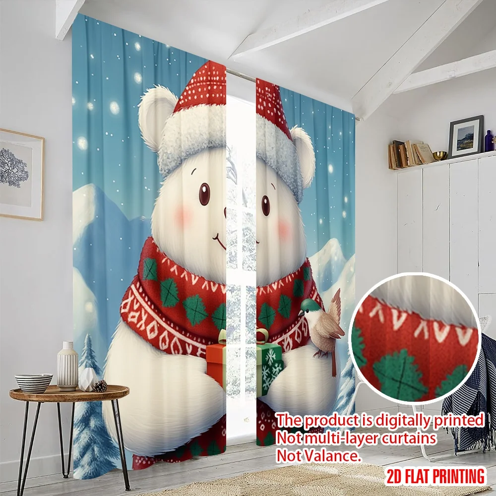 2 قطعة ، 2D الطائرة الطباعة الستائر الشعبية لطيف الدب القطبي هدية عيد الميلاد (3) نسيج البوليستر متعدد الاستخدامات (بدون قضيب) الزينة #5