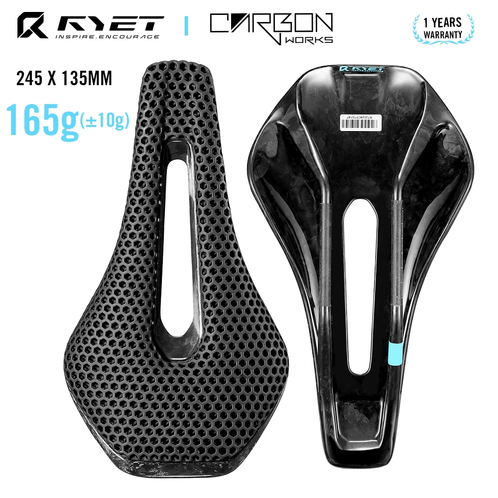 RYET 3D Printed Full Carbon Bicycle Saddle 245mm *135/145/155mm Bike Saddle for MTB Gravel Road Bike Seat bicycle parts