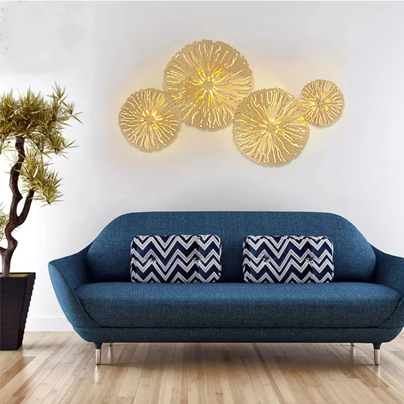 Modern Luxury Golden Lotus Leaf Wall Light LED Hollow Out Metal Sconce for Home Living Room Bedroom Decor