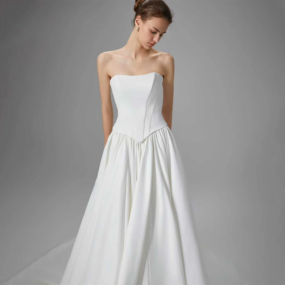 Sleeveless A-Line Wedding Gown Customized Bridal Dress Back Zipper with Buttons Robe De Mariée New Arrivals
