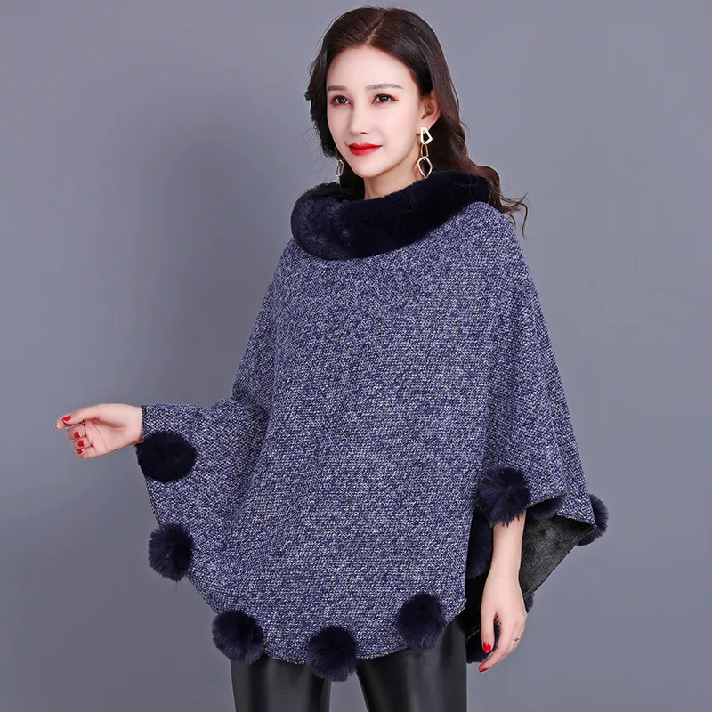 

Autumn Winter New Imitation Fur Women Coat Shawl Scarf Imitation Otter Rabbit Hair Poncho Fashionable Upscale Capes Navy Cloaks