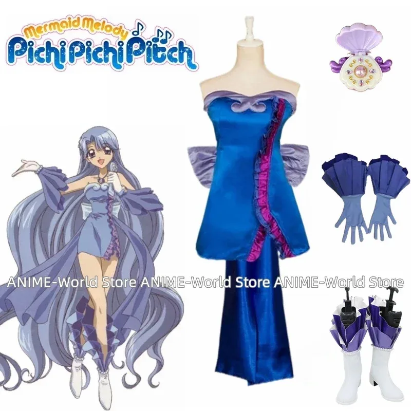 

《Custom size》Arrived Mermaid Melody Pichi Pichi Pitch Noel Dress Cosplay Costume With Gloves Lovely Prop necklace Suit Wig Shoes