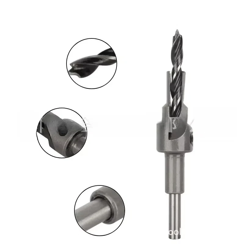 2-blade 3-step 3-pointed countersunk woodwork countersunk drill, woodworking drilling tool self centering cone drill,With wrench