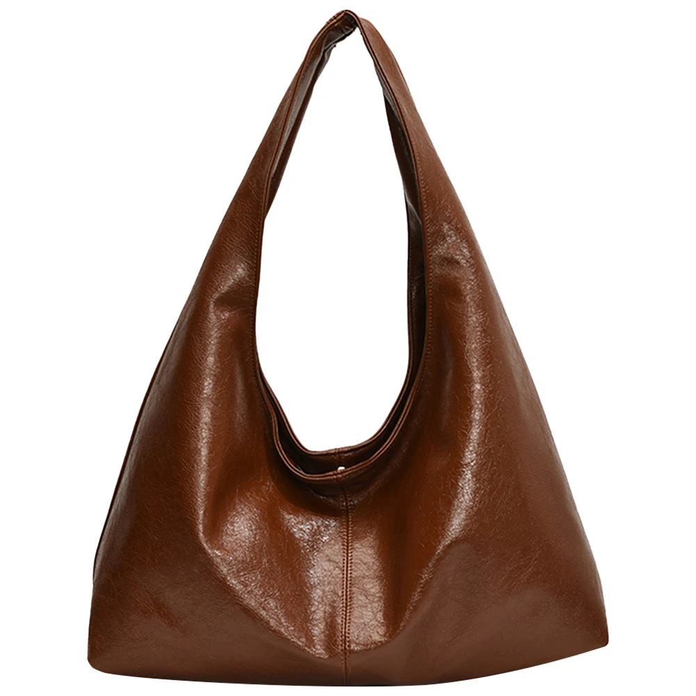 

Women PU Simple Carrying Bag Large Capacity Fashion Shoulder Bag Solid Color Stylish Shoulder Purse Hasp Closure Chic Hobo Bag