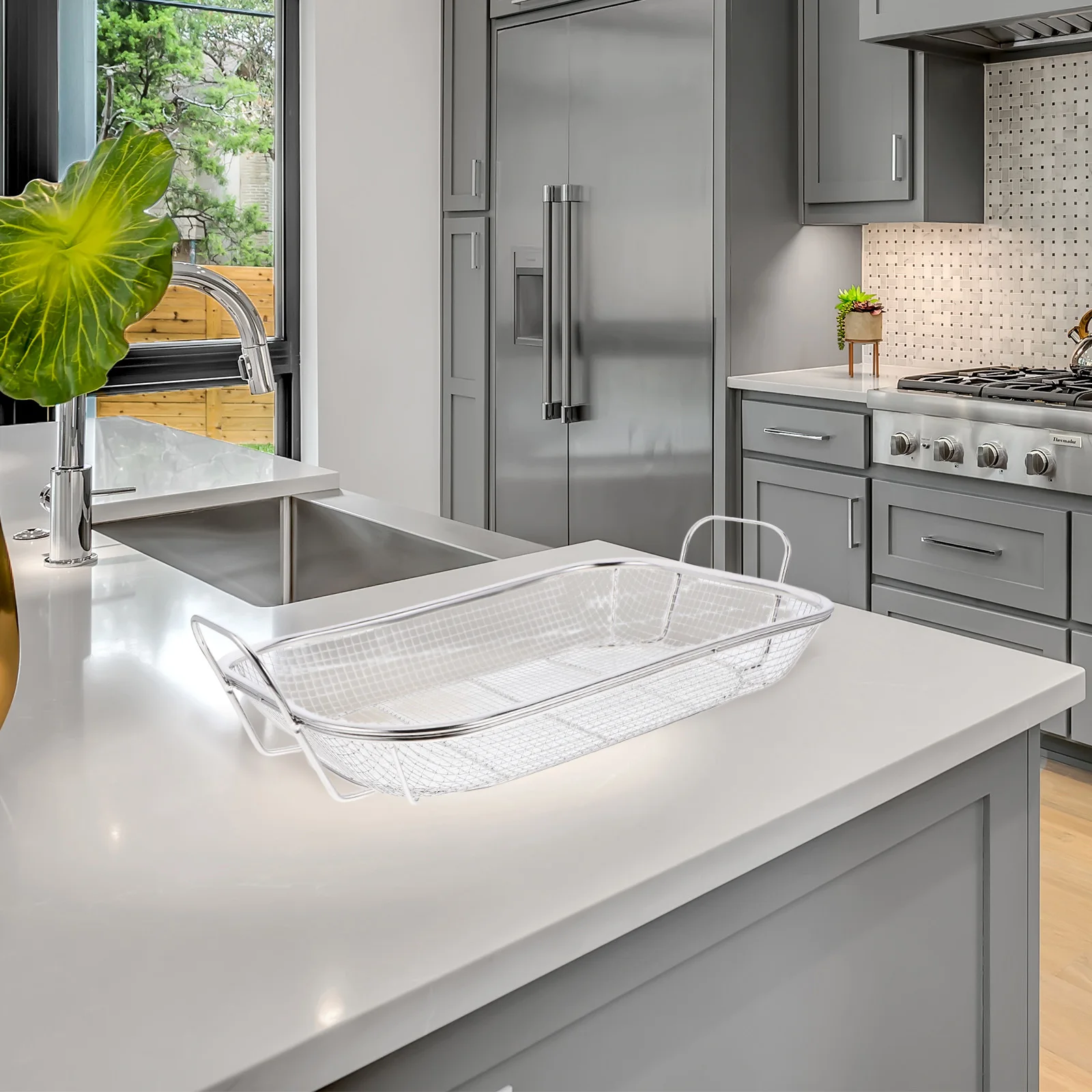 

1 set 1 Set Stainless Steel Bbq Grill Basket Reusable Heavy Duty Grilling Tray For Vegetables Meat Fish Camping Cookware Smoker