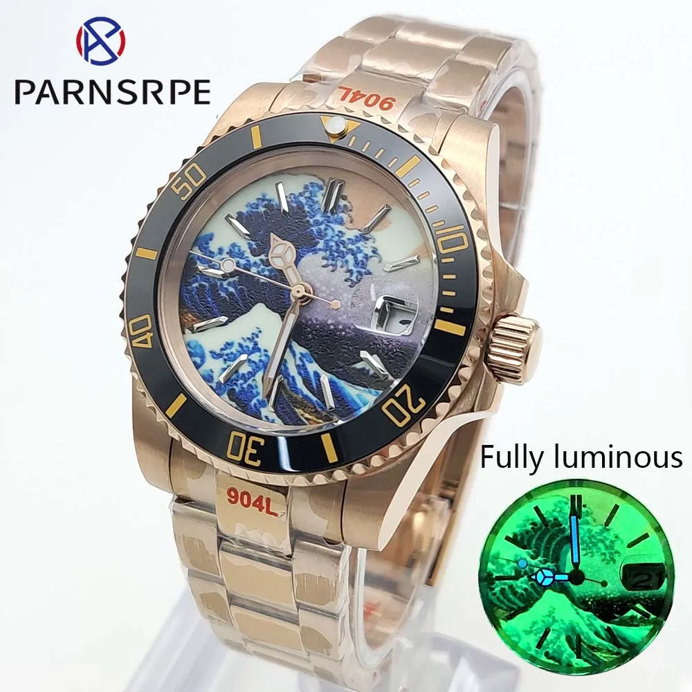 

Men's 40mm Rose Gold Luxury Fashion Business Men's Watch NH35 Calibre Night Full Luminous Dial Sapphire Glass Water Resistant