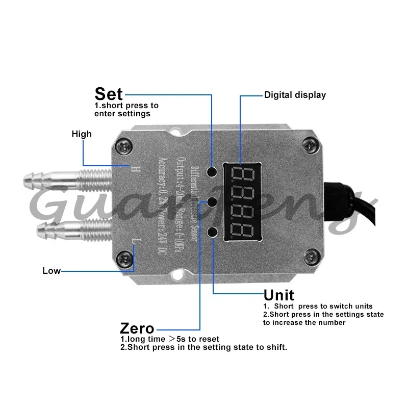 Low Measurement Gas Differential Negative Pressure Transmitter, Air Pressure Sensor for Air Duct Furnace Compressor