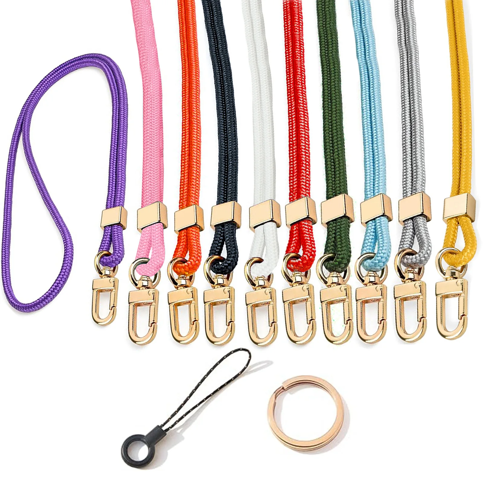 Solid Color Neck Lanyard With Light Gold Metal Keyring, Women ID Badge Strap For Nurse Doctor Student & Mobile Phone