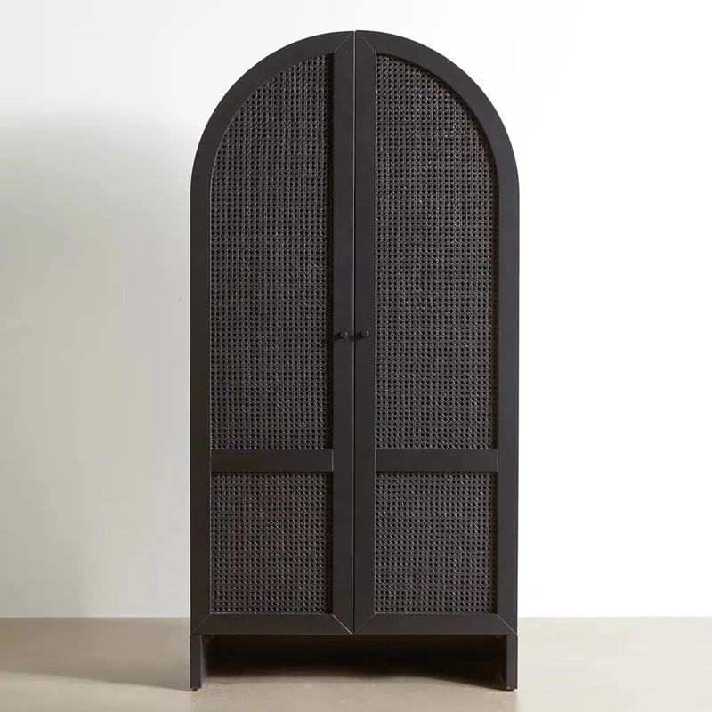 خزانة كتب مقوسة من الخشب الصلب الأمريكي، وخزانة زخرفية من الروطان القديم، وخزانة غرفة المعيشة #6