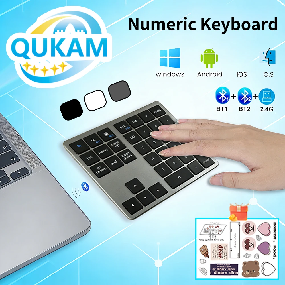 

Беспроводная цифровая клавиатура 2025, двойная цифровая клавиатура Bluetooth 2,4G для iPad, ноутбука, Windows, Android, iOS, цифровая клавиатура с наклейкой