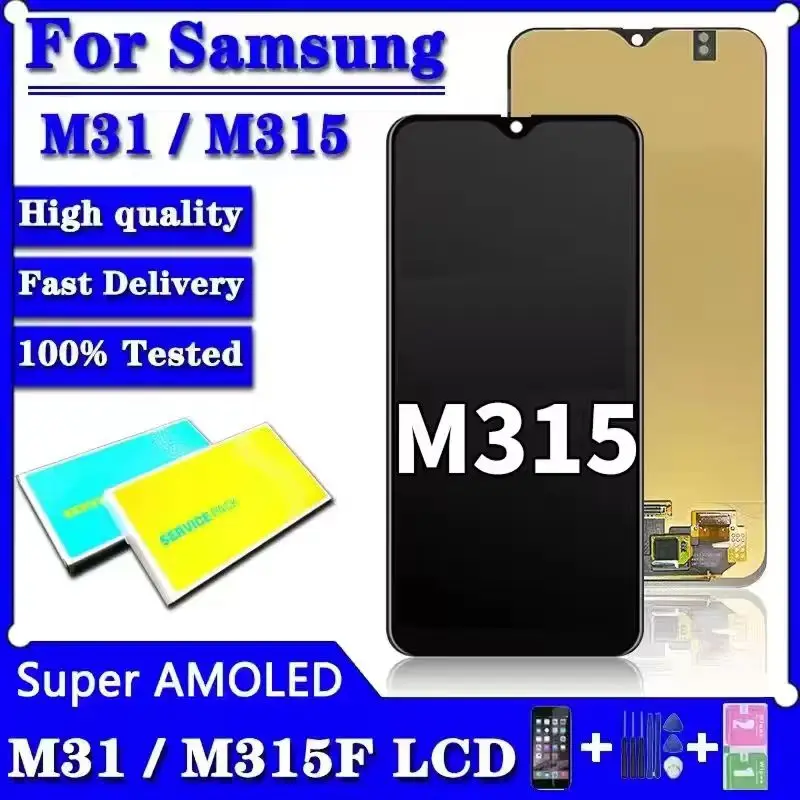 Super AMOLED para Samsung M31 LCD M315 M315F SM-M315F pantalla LCD Digitalizador de pantalla táctil piezas de reparación M31 pantalla M315 LCD