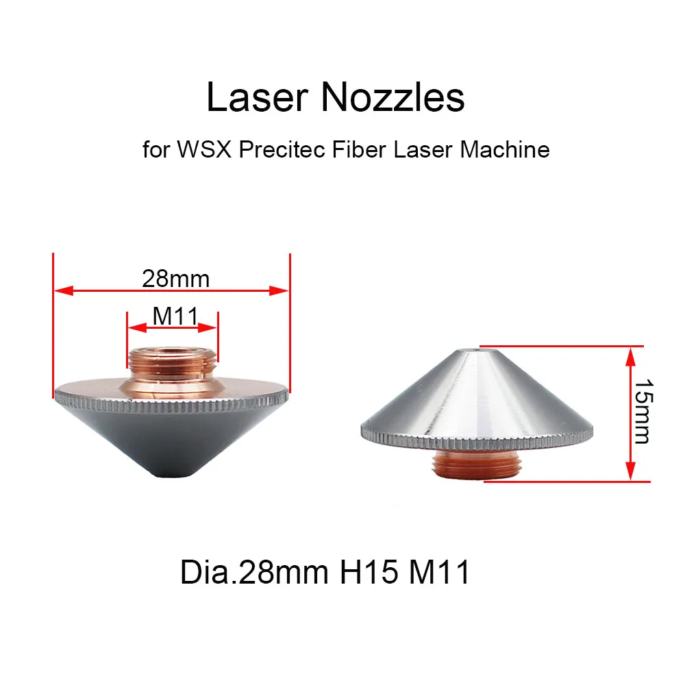 JHCHMX Laser Vòi Phun Đơn 2 Lớp Dia.28mm M11 Cỡ Nòng 0.8-5.0Mm Cho Precitec P0591-571-0001 WSX Sợi Cắt Laser đầu