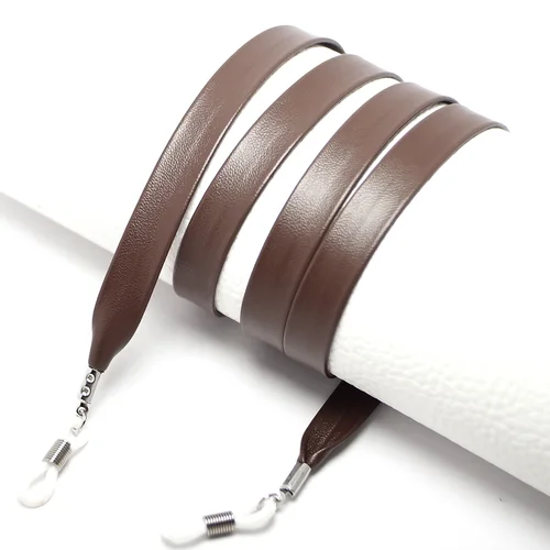 Correa de cuero plano suave para gafas, cuerda de cadena para gafas de sol, accesorios antipérdida, color marrón, 30 pulgadas