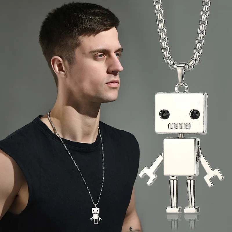 Collana in acciaio al titanio con robot da costruzione, ciondolo da discoteca personalizzato con tendenza stradale