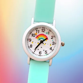 Nowy modna tęcza chmura luminous pasek silikonowy zegarki dla dzieci śliczne mozaika kreskówkowa zegarek zegarek dziewczęcy hurtownia
