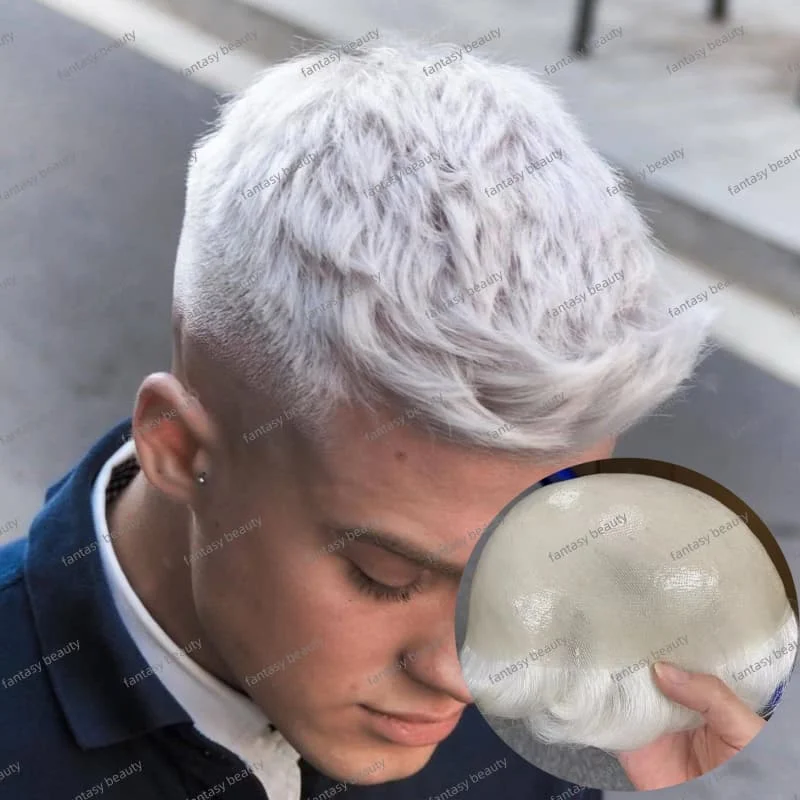 

#1b80 #60R Male Hair Prosthesis 0.02mm full pu Toupee For Men 80%-100% density Men's capillary prosthesis wig 100% Human Hair