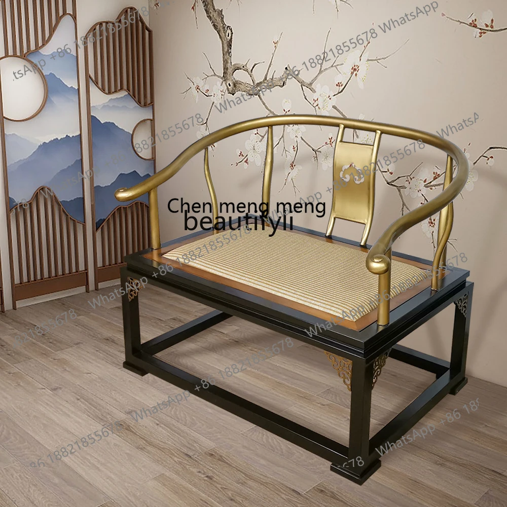X New Chinese Style Armchair Palace Chair Living Room round-Backed Armchair Metal Light Luxury Antique Zen Meditation Chair