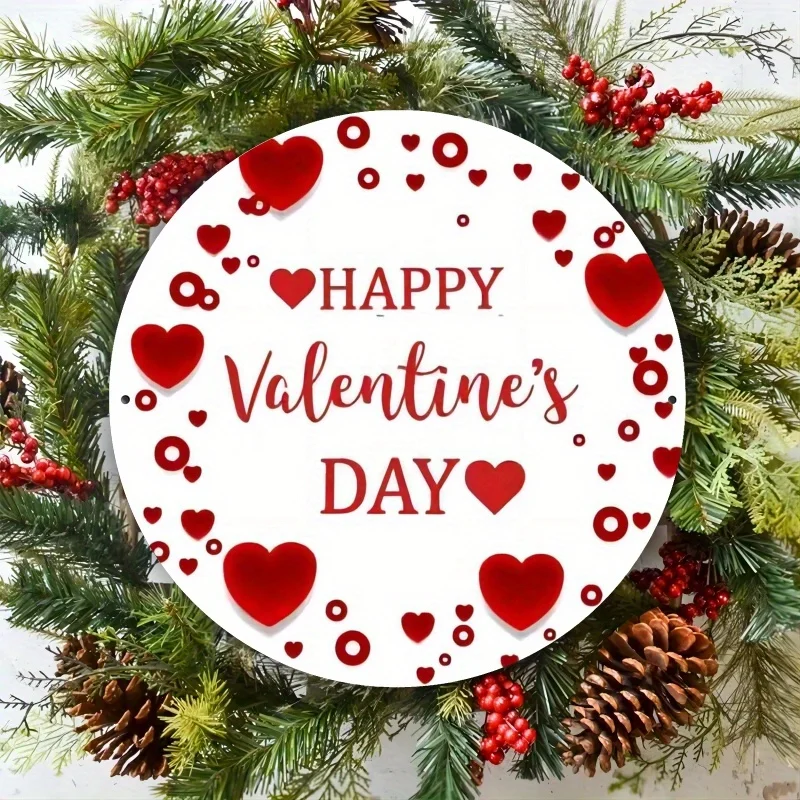 2D Flat - 1pc of a Retro Tin Sign for Valentine'S Day, Measuring 8X8 Inches, Featuring Red And Pink Heart Designs with Cursive L