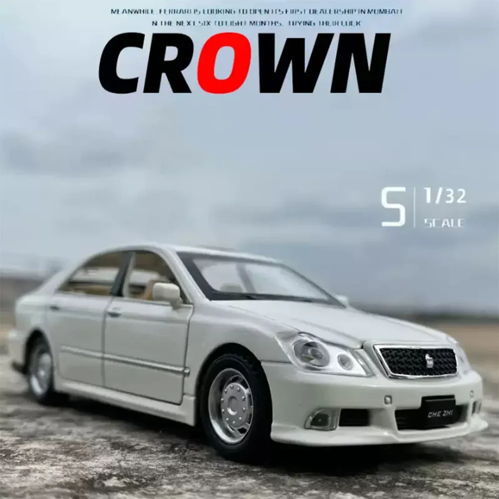 1:32 Scale Toyota Crown Toy Car Miniature Model Alloy Diecast Pull Back Sound Light Doors Opened Vehicles for Kids Birthday Gift