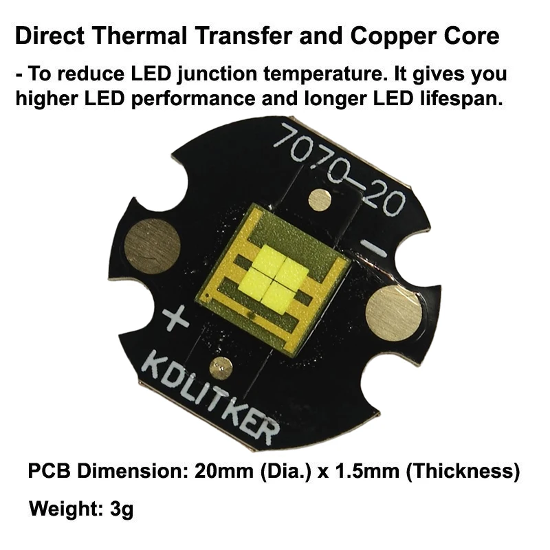 E70-HI 20W 6V 3000mA biały 6500K SMD 7070 LED emiter na KDLitker DTP miedzi MCPCB latarka DIY koralik żarówka