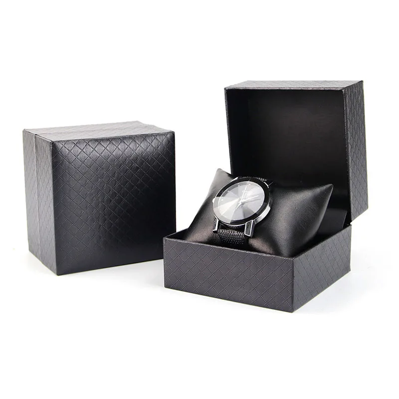 

Watch Box Organizer Imitation Leather Paper Watch Case Black Box for Watches Jewelry Packaging Wholesale Display Watches Holder