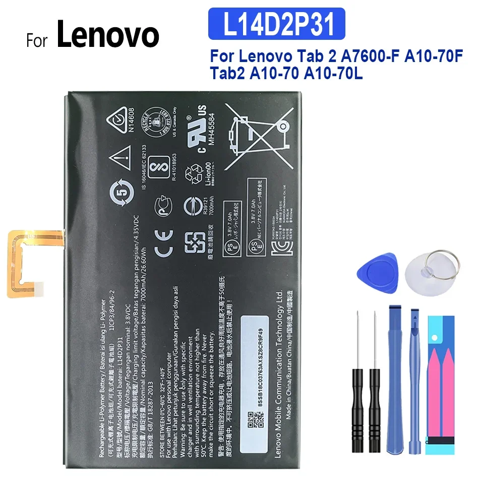 

Rechargeable Tablet Battery with Free Tools, L14D2P31, 7000mAh,for Lenovo Tab 2, A7600-F, A10-70F, Tab2, A10-70, A10-70L