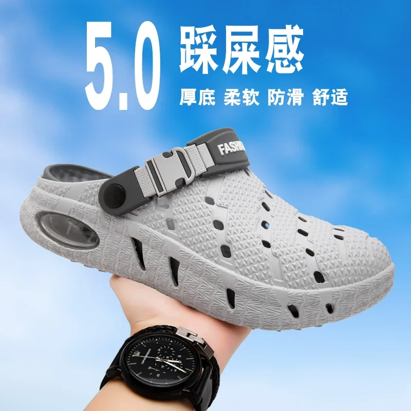 

New Men Air Cushion Closed Toe Clogs Summer Outdoor EVA Hollow Breathable Beach Slippers