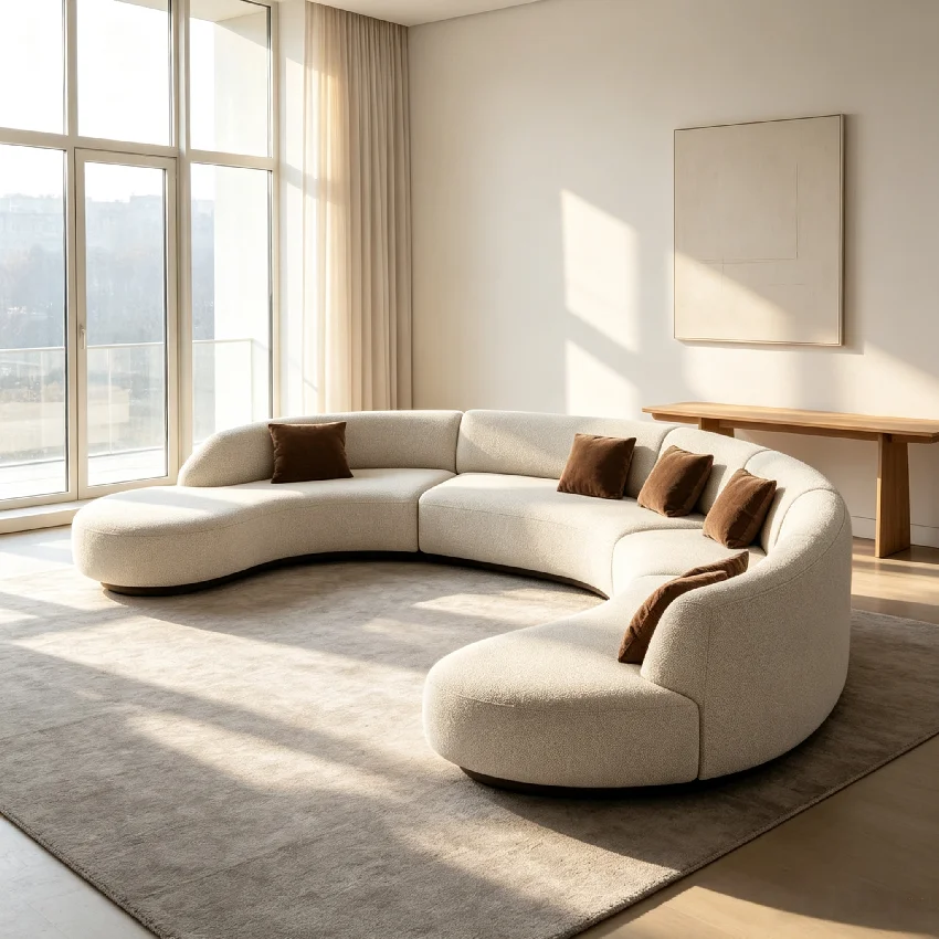 Luxury Curved Modular Sofa Modern Designer Crescent Sectional Couch Velvet Upholstered For Villa Mansion Statement Furniture