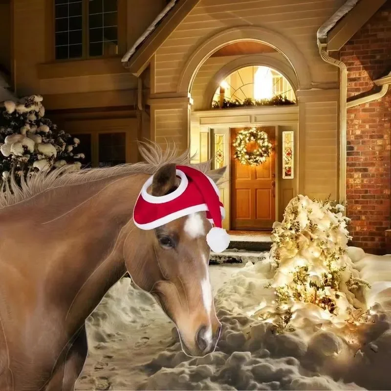 Horse Christmas Santa Hat Holiday Decor Christmas Horse Hats Pet Horse Decoration Hat for Horse Show Holiday Parade Family Party