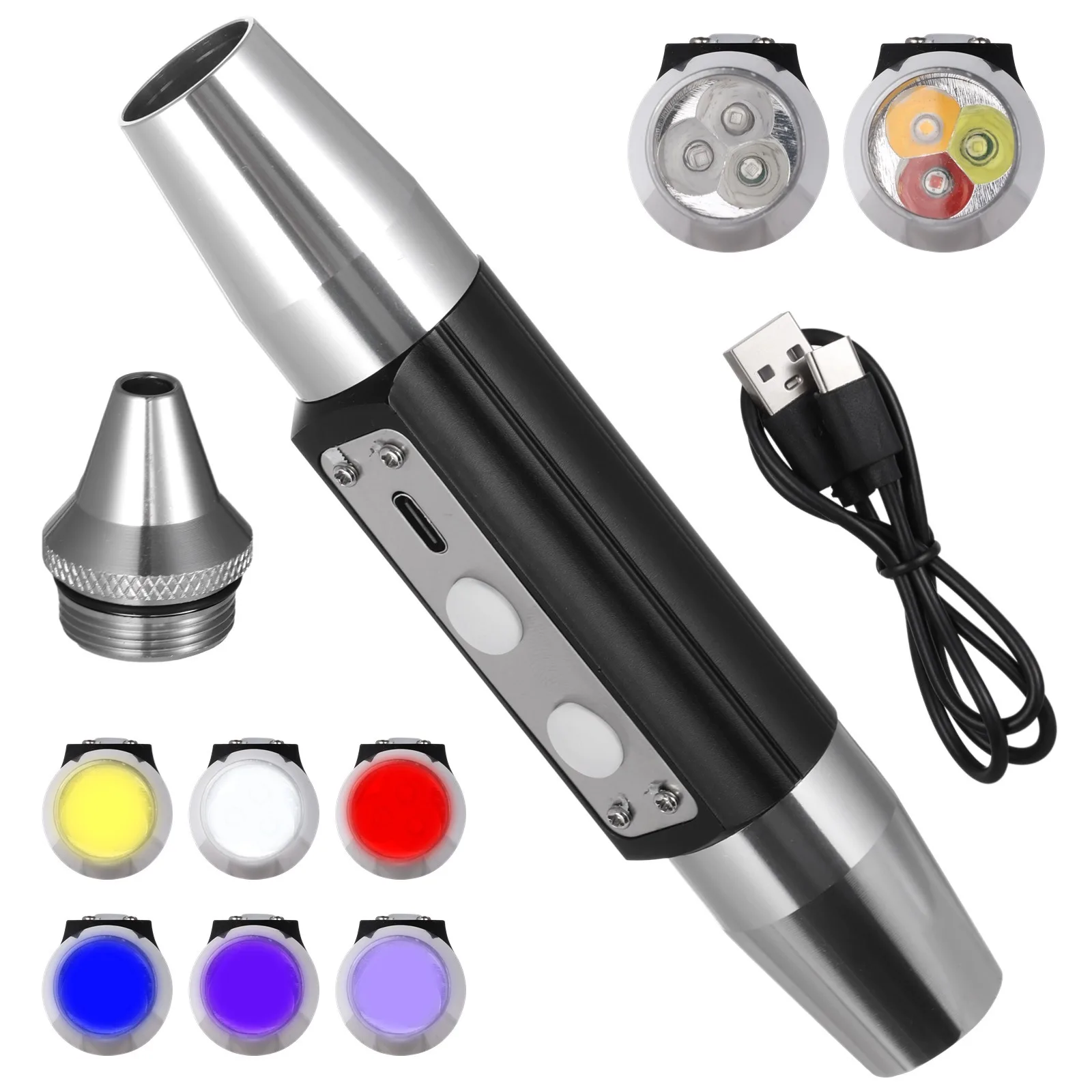 6 LED Rechargeable Gemstone Flashlight Dual-Head Jade Appraisal Light Jewelry Detecting Flashlight Jadeite Diamond Detector Lamp