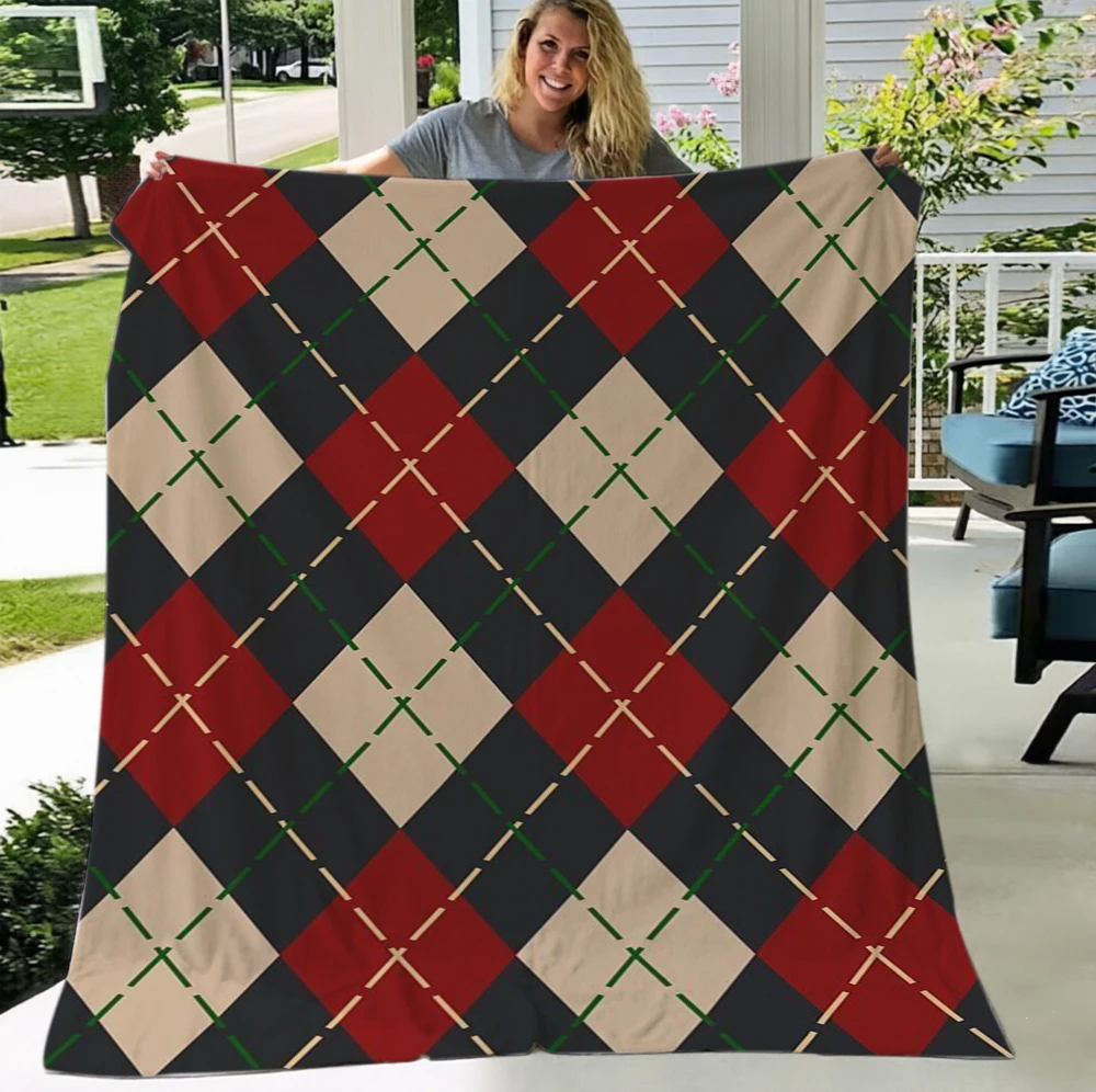 Argyle Plaid Blanket Geometric Diamond Soft Flannel Cozy Warm Throw Blankets For Sofa Bed British Style Dark Red Black