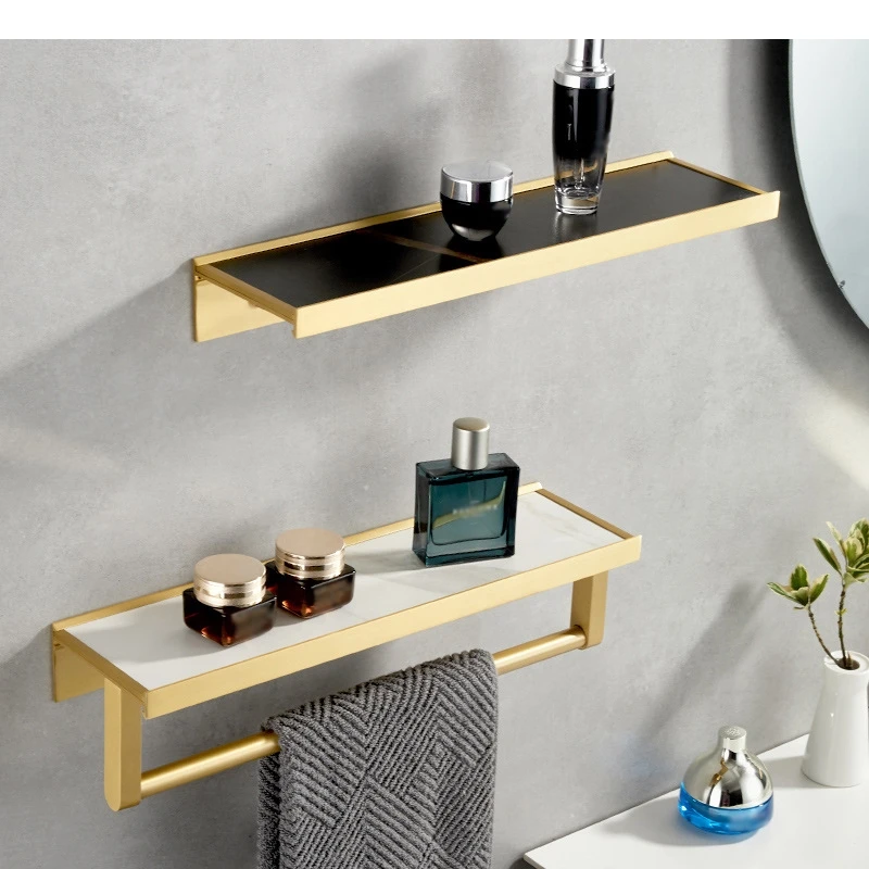 

Aluminum Alloy Storage Racks Marble Towel Holders Wall Mounted Type Bathroom Household Shelves