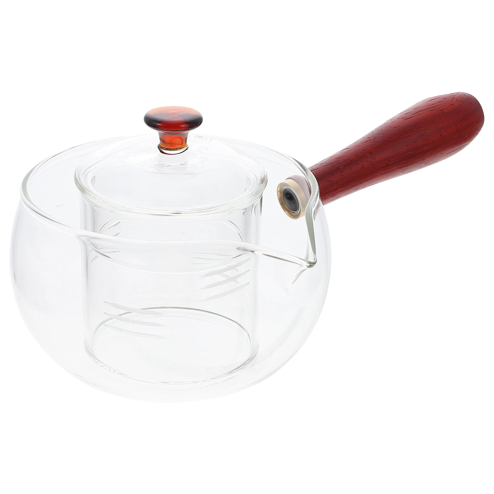 

Heat Resistant Glass Teapot Stovetop Safe Mini Thickened Body Wood Handle For Home Office Hotel Use Kettle With