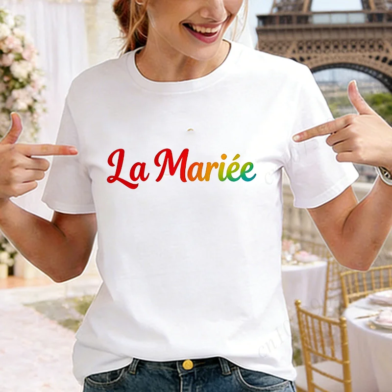 French Bachelorette EVJF Party T-Shirt Future Bride Team Rainbow Gradient Print Short Sleeve Graphic Tees for Bridal Shower