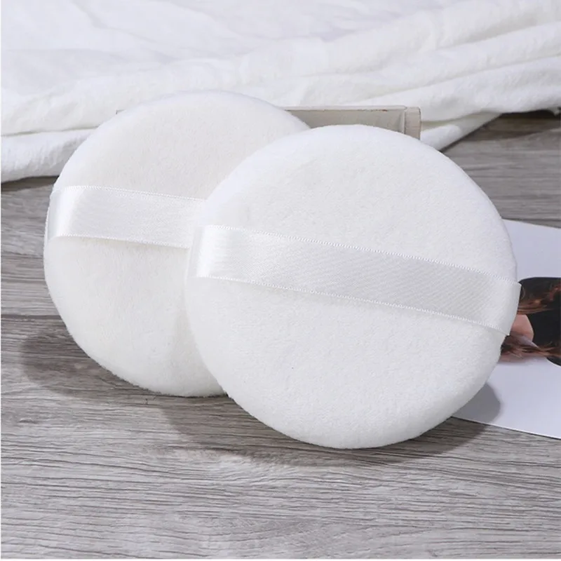 100mm Round Cotton Velvet Powder Puff Large Loose Powder Puff Makeup Artist Powder Puff Round Cotton Ribbon Hook Hand Glove Puff